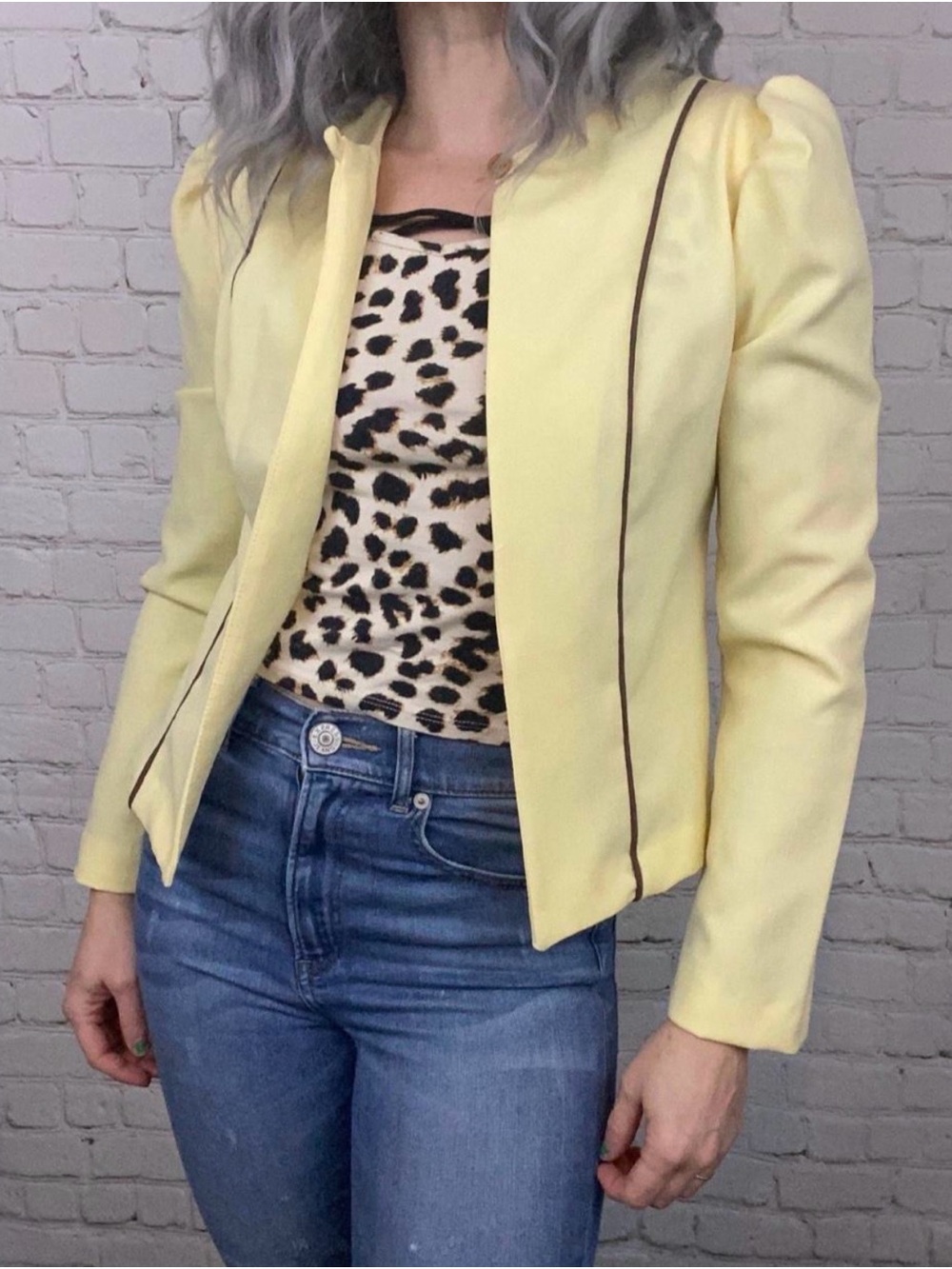 Vintage Puff Sleeve Yellow Cardigan Jacket